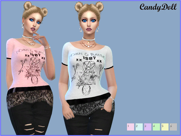 Sims 4 Lace Hem Tee by CandyDolluk at TSR