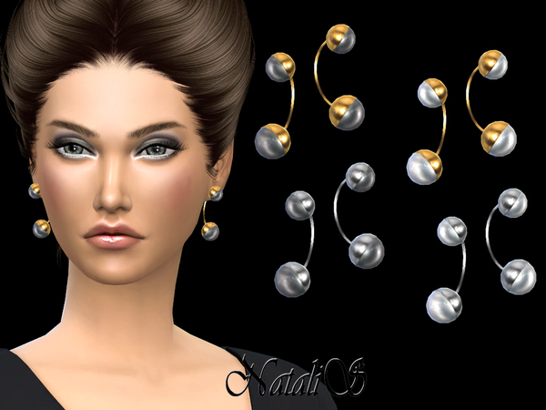 Sims 4 Double half pearl earrings by NataliS at TSR