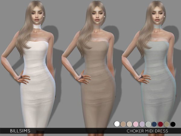 Sims 4 Choker Midi Dress by Bill Sims at TSR