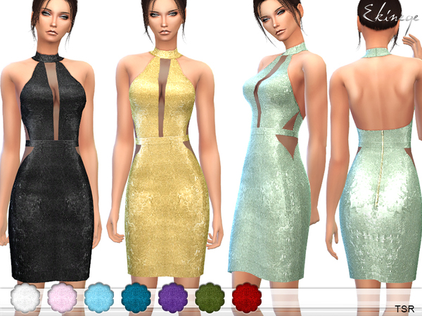 Sims 4 Sequin Halterneck Dress by ekinege at TSR