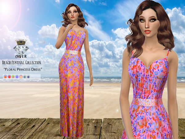 Sims 4 Floral Princess Dress by MadameChvlr at TSR