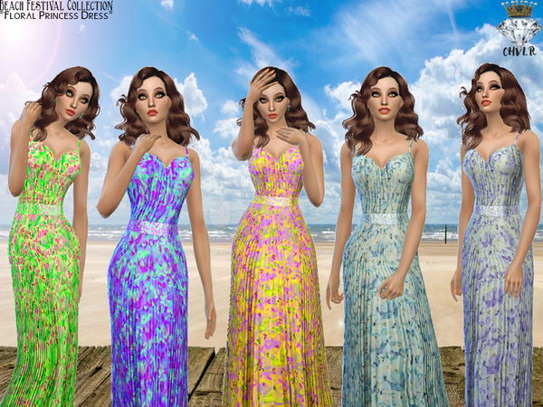 Sims 4 Floral Princess Dress by MadameChvlr at TSR