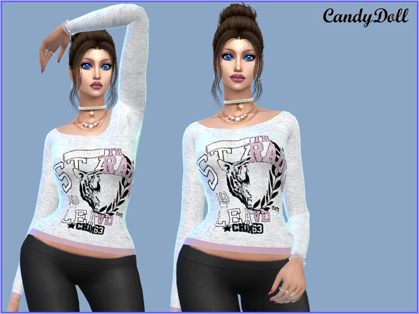 Sims 4 Grey Baseball Sweater by CandyDolluk at TSR