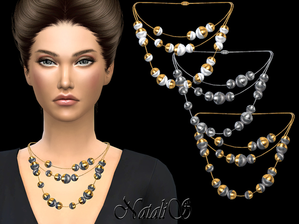 Sims 4 Triple half pearl necklace by NataliS at TSR