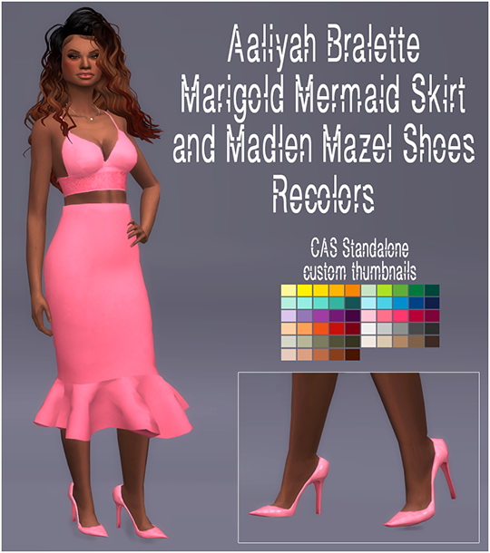 Sims 4 Aaliyah Bralette, Mermaid Skirt & Mazel Shoes Recolor by Sympxls at SimsWorkshop