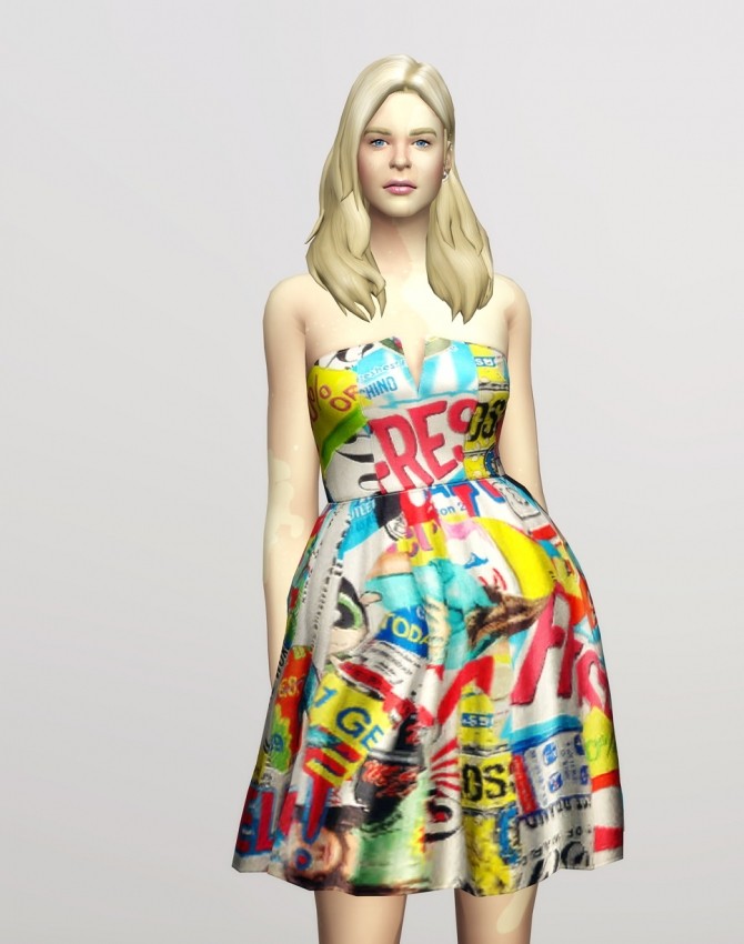 Sims 4 Strapless printed cotton blend faille dress at Rusty Nail