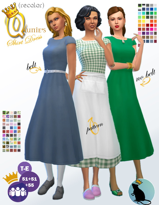 Sims 4 Recolors of Qnies Shirt Dress by Standardheld at SimsWorkshop