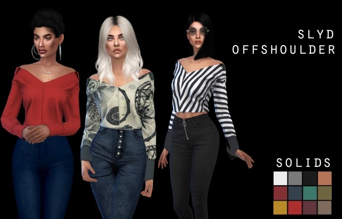 Sims 4 SLYD Offshoulder blouse recolors at Leo Sims
