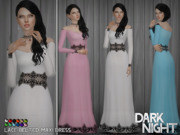 Sims 4 Lace Belted Maxi Dress by DarkNighTt at TSR