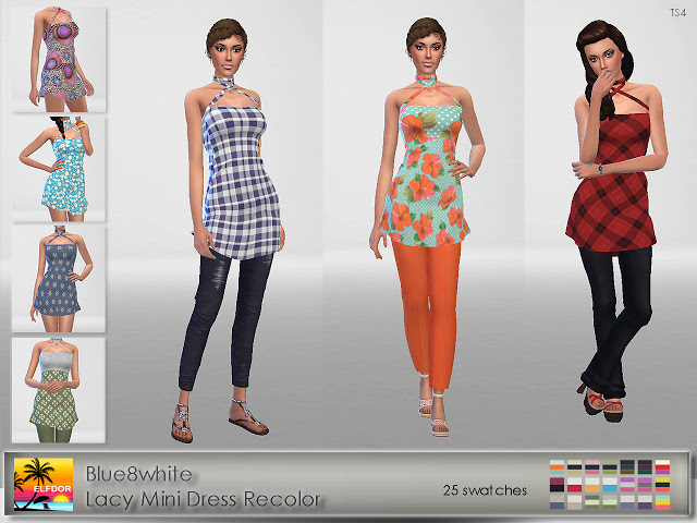 Sims 4 Blue8white Lacy Mini Dress Recolor at Elfdor Sims