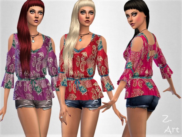 Sims 4 TrendZ 08 colorful printed blouse by Zuckerschnute20 at TSR