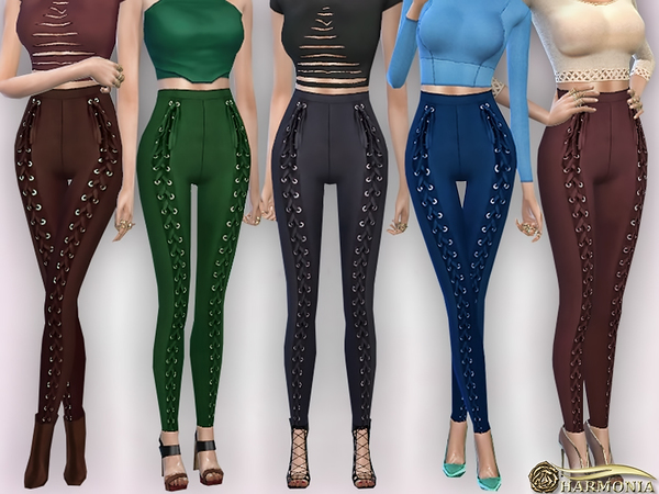 Sims 4 Lace up Front Skinny Trousers by Harmonia at TSR