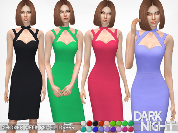 Sims 4 Choker Neck Pencil Dress by DarkNighTt at TSR