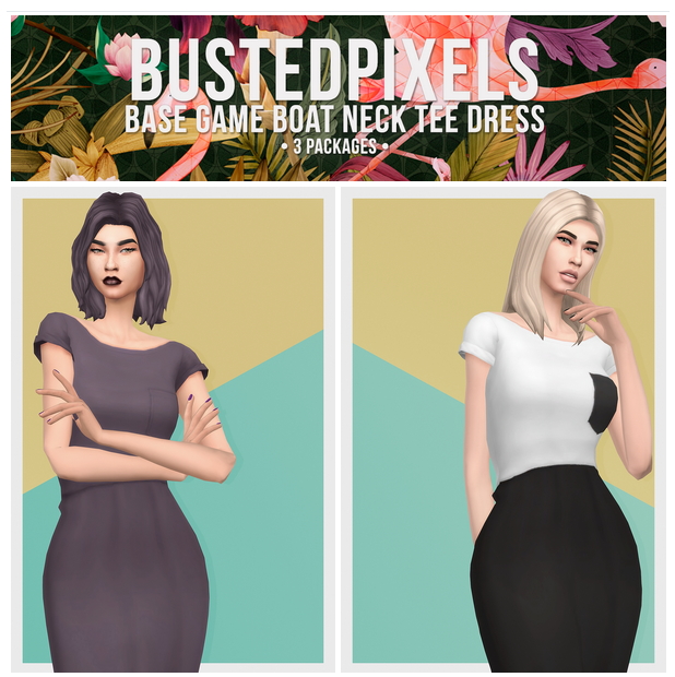 Sims 4 Boat Neck Tee Dress at Busted Pixels
