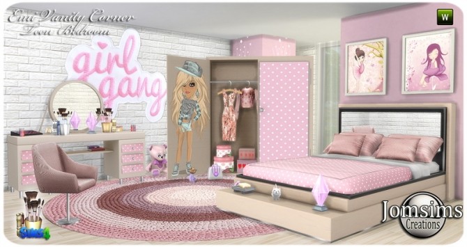 Sims 4 Emi vanity corner bedroom at Jomsims Creations