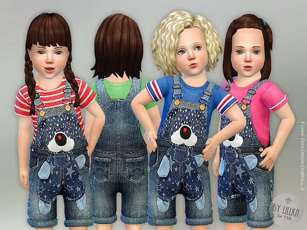 Sims 4 Funny Dog Denim Overall 2 by lillka at TSR