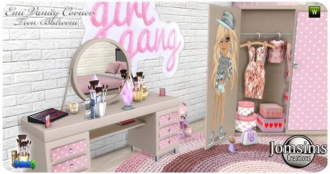Sims 4 Emi vanity corner bedroom at Jomsims Creations