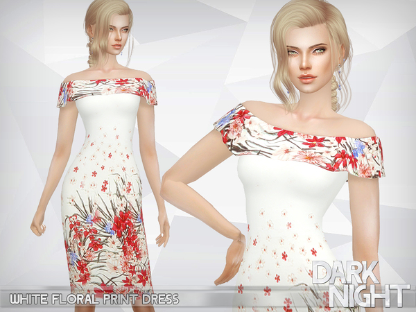 Sims 4 White Floral Print Dress by DarkNighTt at TSR