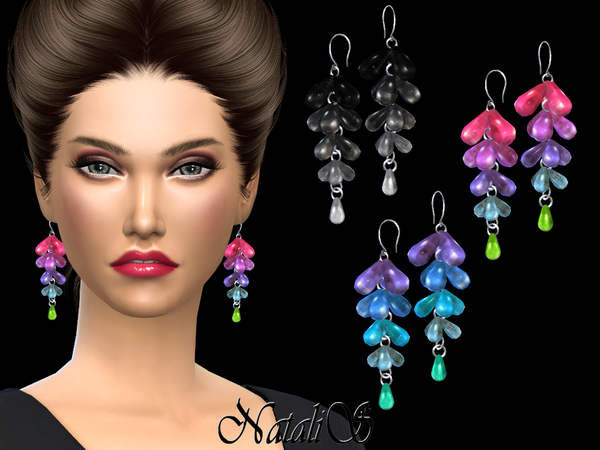 Sims 4 Rainbow Gemstone Drop Earrings by NataliS at TSR