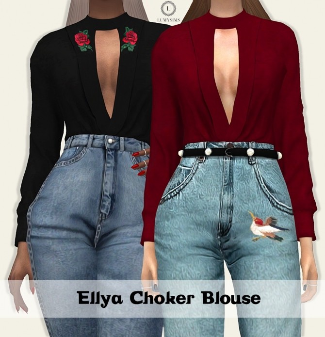 Sims 4 Ellya Choker Blouse at Lumy Sims
