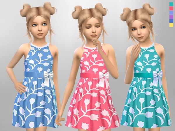 Sims 4 Girls Floral Halter Dress by SweetDreamsZzzzz at TSR