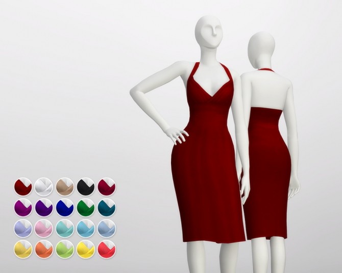 Sims 4 Pencil dress with strap neck (20 colors) at Rusty Nail