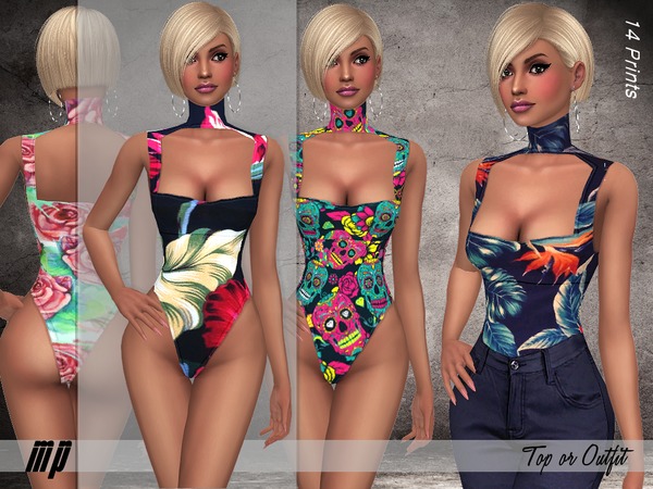Sims 4 MP High Cut Choker Bodysuit by MartyP at TSR