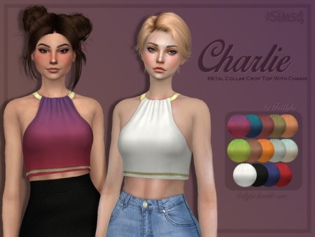 Charlie Metal Collar Crop Top with Chains at Trillyke » Sims 4 Updates