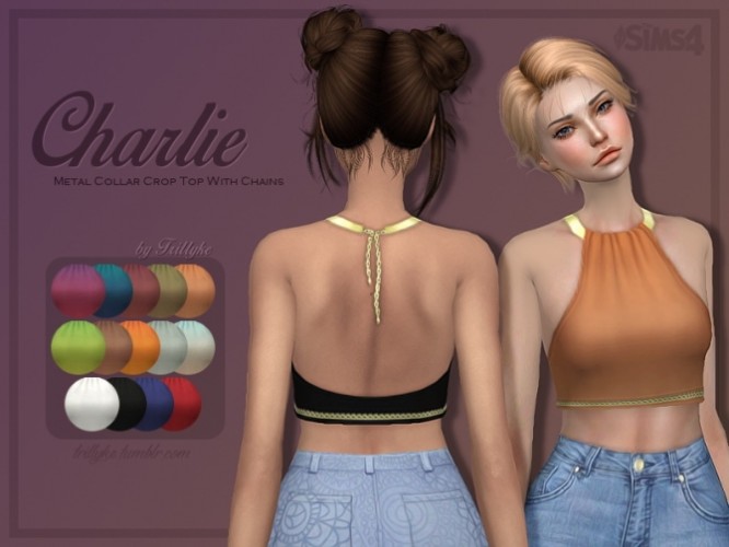 Charlie Metal Collar Crop Top with Chains at Trillyke » Sims 4 Updates