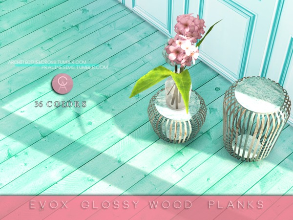 Sims 4 EVOX Glossy Wood Planks by Pralinesims at TSR