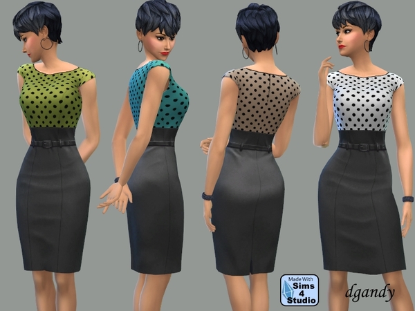 Sims 4 Pencil Dress with Polka Dot Top by dgandy at TSR