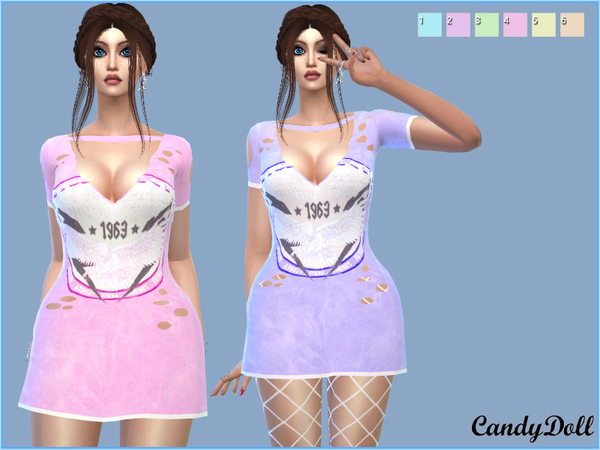 Sims 4 Print Choker Neck T Shirt Dress by CandyDolluk at TSR