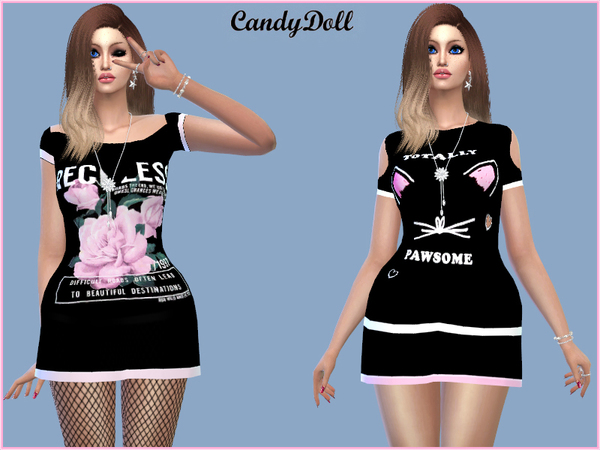 Sims 4 Designer Tee Shirt Dress by CandyDolluk at TSR