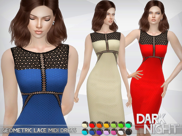 Sims 4 Geometric Lace Midi Dress by DarkNighTt at TSR