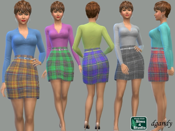 Sims 4 Plaid Skirt with Knit Top by dgandy at TSR