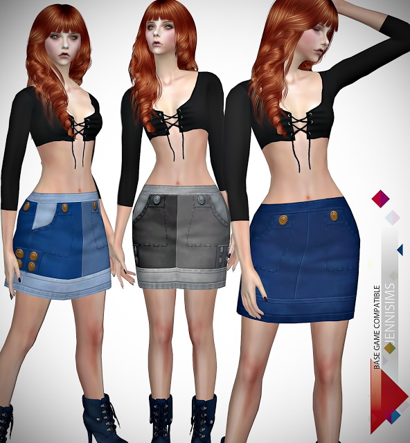 Sims 4 Base Game compatible Overalls and Mini skirt at Jenni Sims