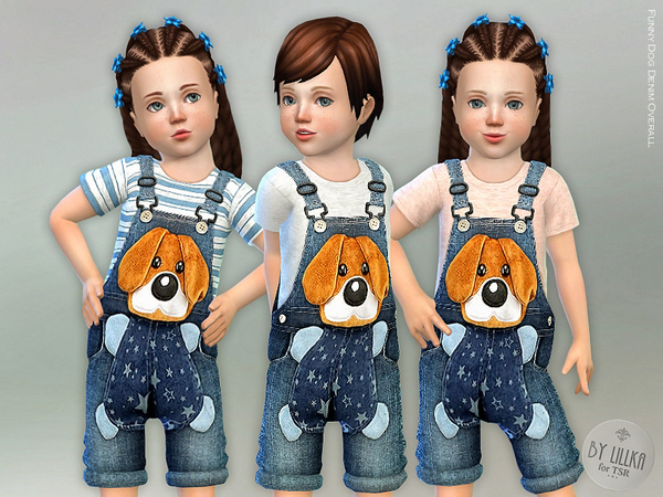 Sims 4 Funny Dog Denim Overall by lillka at TSR