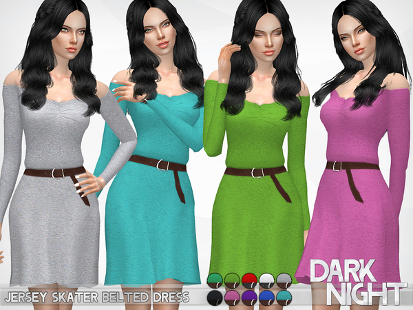 Sims 4 Jersey Skater Belted Dress by DarkNighTt at TSR