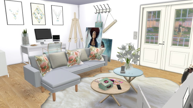 Sims 4 Cozy Blue Living Room at Dinha Gamer