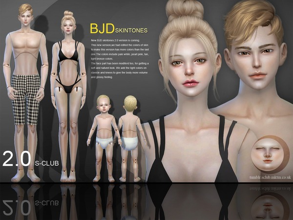 Sims 4 BJD2.0 skin ALL AGES by S Club WMLL at TSR