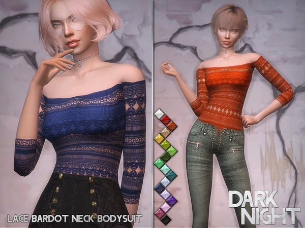 Sims 4 Lace Bardot Neck Bodysuit by DarkNighTt at TSR