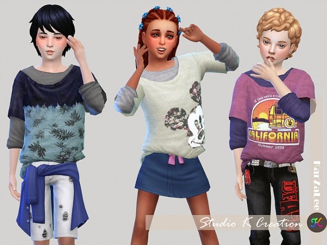 Sims 4 Giruto 22 knotted layered Tee Child version at Studio K Creation