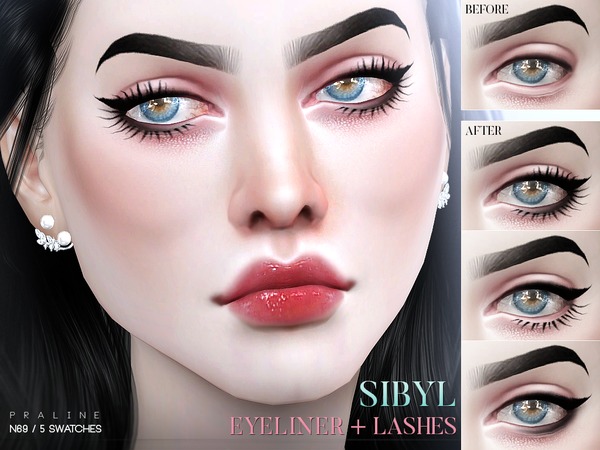 Sims 4 Sibyl Eyeliner + Lashes N69 by Pralinesims at TSR
