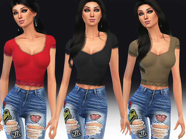 Lace Detail Basic 9 Colour Tops By Saliwa At Tsr Sims 4 Updates