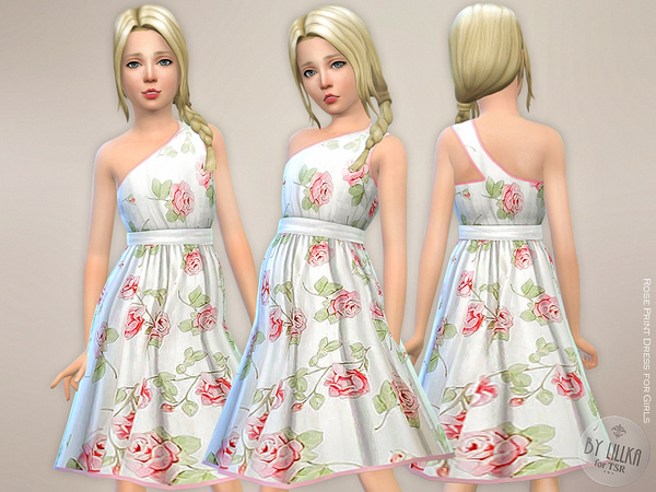 Sims 4 Rose Print Dress for Girls by lillka at TSR