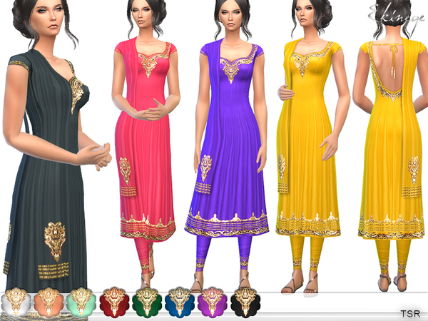 Sims 4 Anarkali 2 dress with dupatta by ekinege at TSR