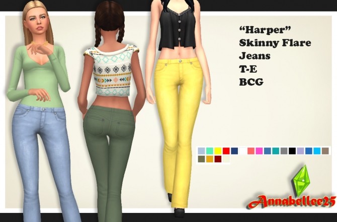 Sims 4 Harper Skinny flare Jeans by Annabellee25 at SimsWorkshop