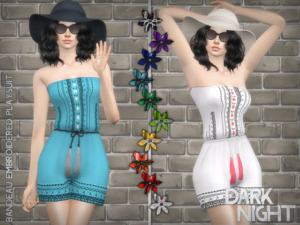 Sims 4 Bandeau Embroidered Playsuit by DarkNighTt at TSR