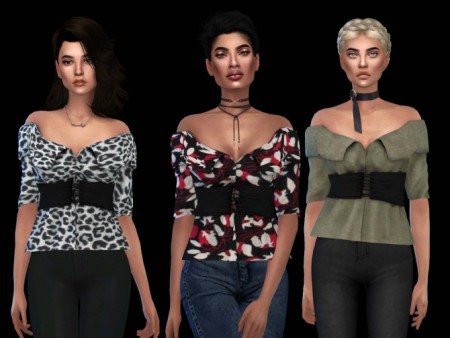 Mila Belted Shirt at Leo Sims » Sims 4 Updates