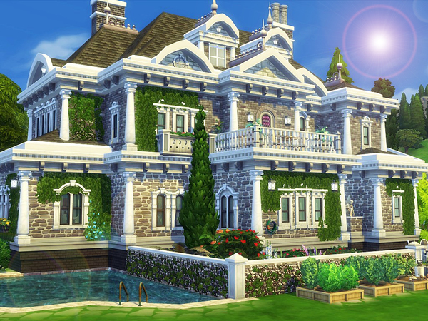 Sims 4 Brick Walls Mansion by MychQQQ at TSR